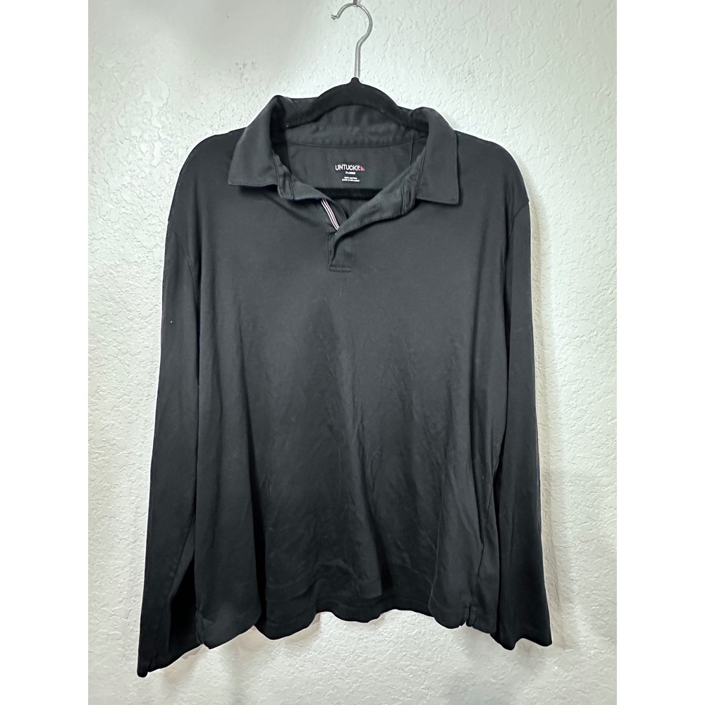 UNTUCKit Mens XL Long Sleeve Polo Shirt Black 100% Cotton Hidden Placket Casual